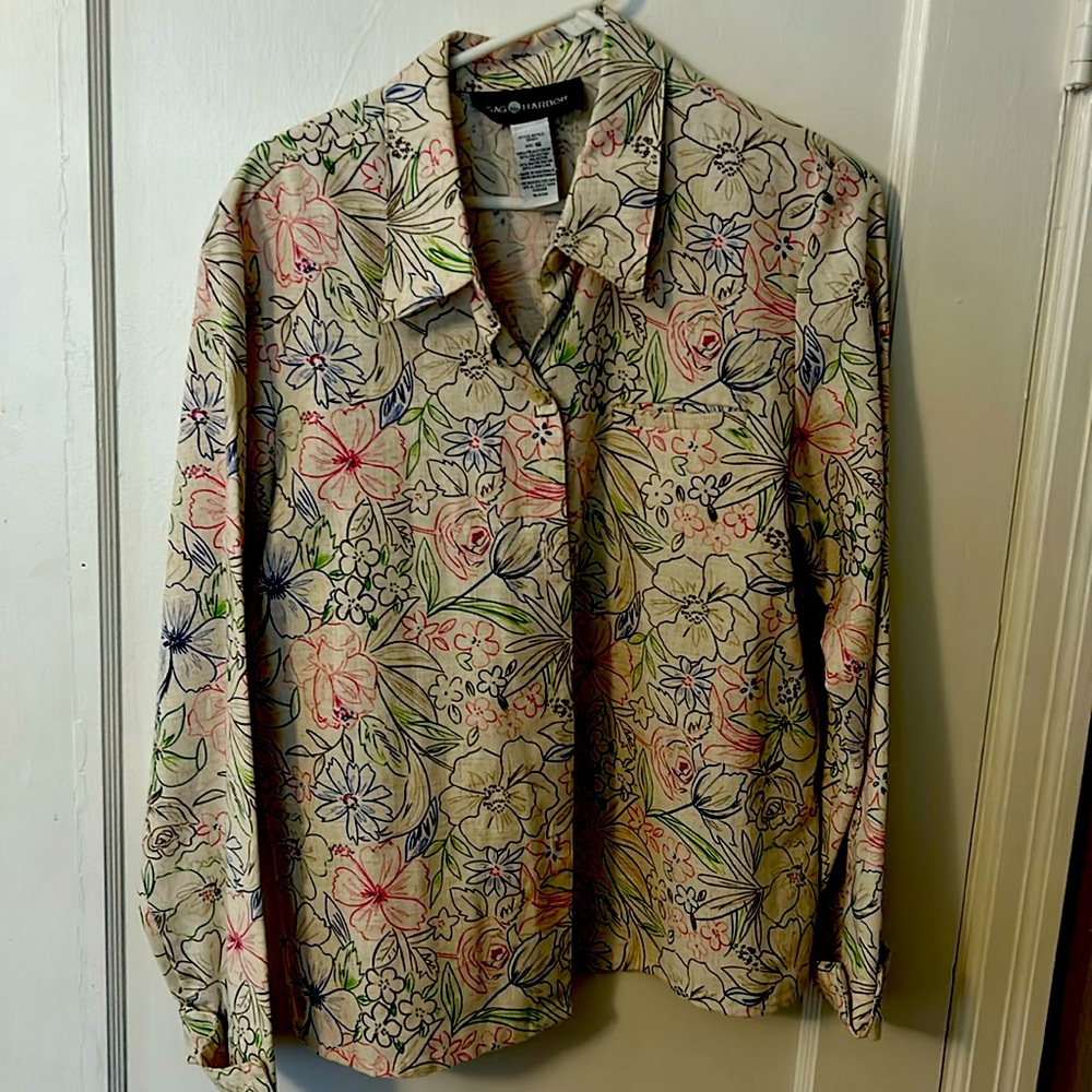 Sag Harbor Floral Linen Blouse